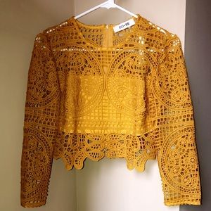 MUSTARD LACE CROP TOP